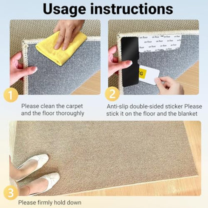2×6 Inch Reusable Rug Grippers, Non Slip Rug Pad, Removable Rug Stickers for Wood Floor, Strong Adhesive Rug & Carpet Tape, No Damage for Hardwood & Laminate Floors(24PCS)