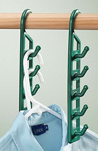 Space Saving Closet Hanger Holders - Set of 4 Durable Green Plastic | Organizers with 5 Vertical Hooks Each - Maximize Wardrobe Space for Clothes, Belts, Scarves & Accessories by Miles Kimball