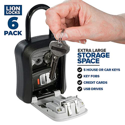 Lock Box for Keys - Lockbox for House Key, Lock Box with Combination for Real Estate, Car, House, Waterproof Key Safe - Easy Installation (6 Pack)