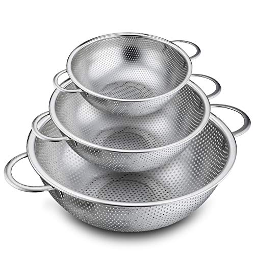 Colander Set of 3, 1/3/5 Qt, Stainless Steel Colan... (Silver | Stainless Steel)