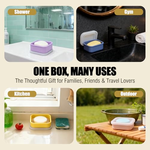 OTHIX 2 Pack Leakproof Silicone Travel Soap Case, Small Bar Soap Holder Container with Drainage Layer & Mini Portable Soap Dish Fits for Shampoo Bar, Gym, Camping (Baby Blue & Sage Green)