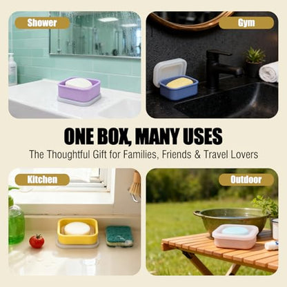 OTHIX 2 Pack Leakproof Silicone Travel Soap Case, Small Bar Soap Holder Container with Drainage Layer & Mini Portable Soap Dish Fits for Shampoo Bar, Gym, Camping (Baby Blue & Sage Green)