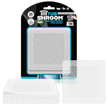 TubShroom 26 Pack Square Disposable Drain Cover - Hair Catcher Mesh Sticker Strainers for Shower Bathtub and Bathroom - Hair Catcher Sticker Drain Protector - Half Year Supply