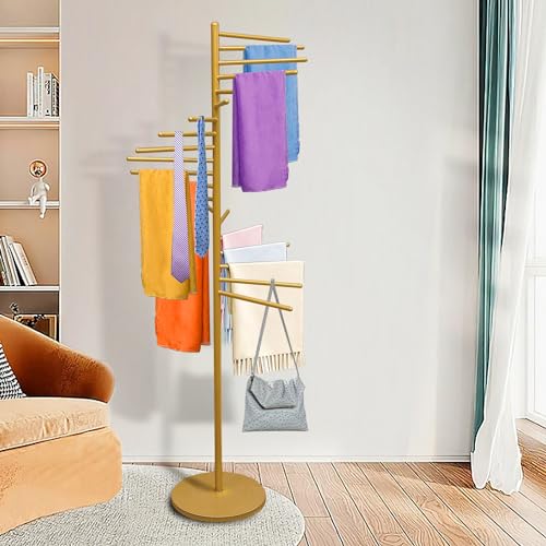 Royxen Scarf Organizer 20 Tiers, Hijab Organizer 60" Height, Purse Holder, Scarf Display for Clothing Store, Home (Gold)