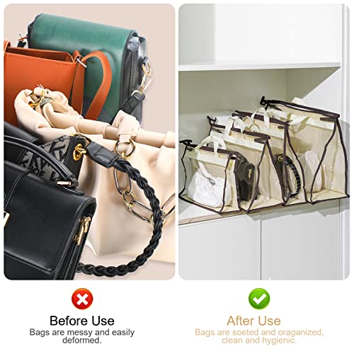 16 Pack Clear Handbag Storage Organizer with 16 Stainless Steel S-Hooks, 4 Assorted Sizes, Anti-Dust Moisture-Proof Purse Storage Bags with Zipper and Handle for Closet Hanging, Wallet Dust Cover Set