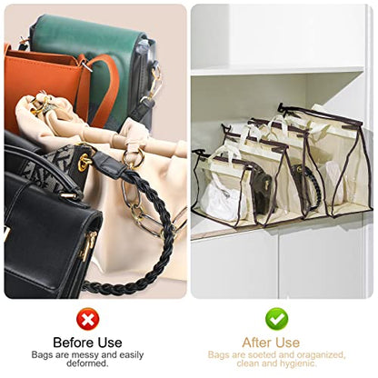 16 Pack Clear Handbag Storage Organizer with 16 Stainless Steel S-Hooks, 4 Assorted Sizes, Anti-Dust Moisture-Proof Purse Storage Bags with Zipper and Handle for Closet Hanging, Wallet Dust Cover Set