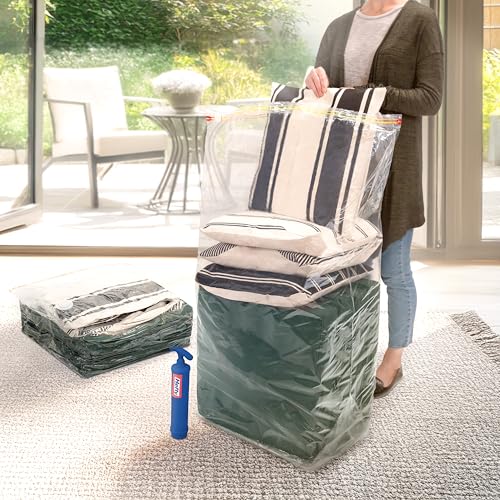 Hefty Shrink-Pak Vacuum Storage Bags – For Clothes, Pillows, Towels, Blankets & More – Space Saver Vacuum Suction Sealer Bags for Home or Travel – 4 Jumbo Cubes, 43.5 x 34 x 18 Inches