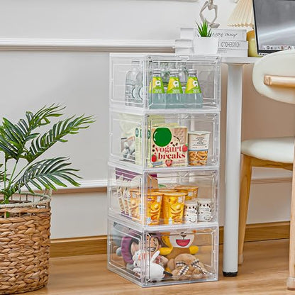 LXLXXL 6 Pack Storage Bins with Lids, 19 Qt Stackable Clear Storage Box | Stackable Storage Bins with Lid, Clear Acrylic Magnetic Door, Plastic Display Case, Organizer Box for Home Office Organizing