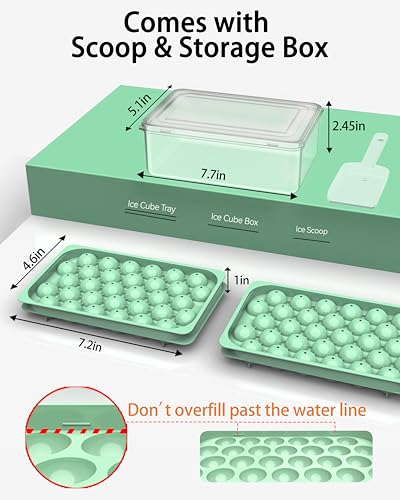 Mini Ice Cube Trays with Lid and Bin for Freezer, Round Ice Balls, 0.8 Inch | BPA-free mini round ice mold with storage bin for iced coffee, cocktails, soda, juice, home bars and small freezer storage