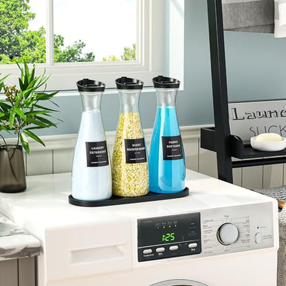 3 Pack Laundry Detergent Dispenser Container, 54OZ Laundry Soap Dispenser | with Tray, Black Laundry Room Organization for Powder, and Fabric Softener