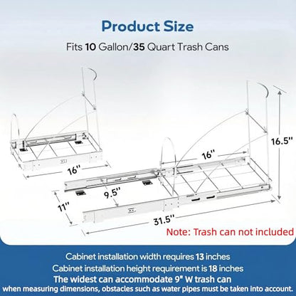 Pull Out Trash Can Under Cabinet & Under Sink, Heavy Duty Slider Organizer | Adjustable Cabinet Garbage Can Rack, Fits 30-40Qt Bins, Requires 13"W x 18"D Cabinet Opening, Chrome Finish, Can Not Included