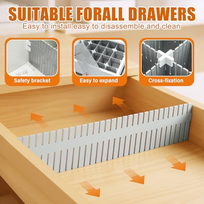 15 Pcs 5.12 Tall Drawer Divider Adjustable Drawer Organizer,Grey | DIY Deep Storage Organizer Separator with Fixed Buckle for Underwear Socks Dormitory Office Kitchen Bedroom