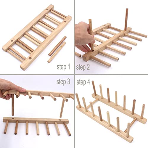 Set of 2 Bamboo Wooden Dish Racks Pot Lid Holder Cabinet Organizer | Kitchen Plate Rack Stand