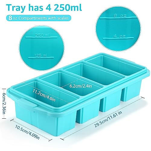 Silicone Freezer Tray With Lid - Silicone Freezer Food Molds- Large Ice Cube Tray,Silicone Freezer Container,Freeze & Store Soup, Sauce, Broth,Leftovers - Makes 4 Perfect 1 Cup