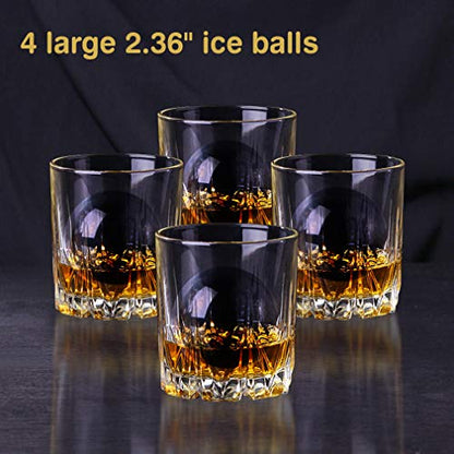Crystal Clear Ice Ball Maker, 4 Cavity Large Clear Ice Balls Form, 2.5” Round Ice Sphere Trays for Whiskey, Cocktail, Brandy, Bourbon