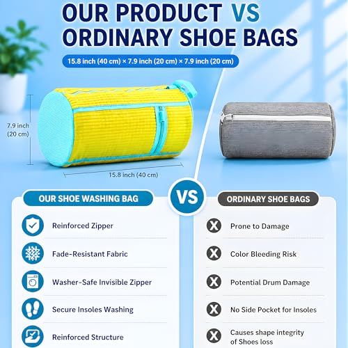GEWON Shoe Washing Machine Bag for Wash & Dry, 4-in-1 Kit 2 Chenille Sneaker Laundry Bags + 2 Dust Bags, Self-Locking Zipper