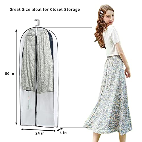 Hanging Clothes Storage with 4" Gusseted Garment Covers (Set of 6) - Clear Suit, Gown, Long Coat, Dress Protectors for Closet - 24"x 50"x 4" / 6 Pack