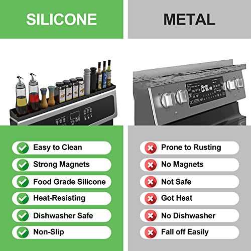 Stove Top Shelf 30 Inch - Silicone Material Magnetic Shelf for Stove -Black | 3 Functional Partitions,Heat Resistant Kitchen Spice Rack Organizer