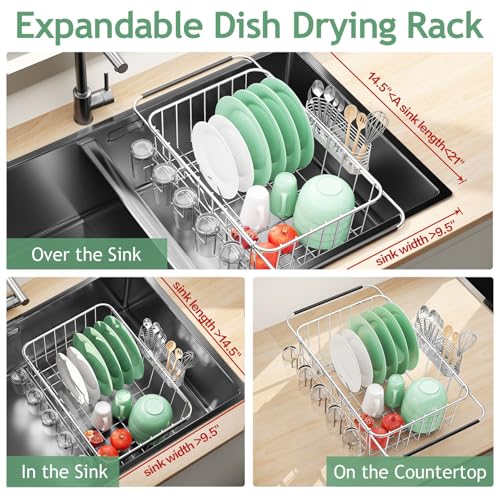 Small Dish Drying Rack in Sink, Extendable Stainle... (Stainless Steel)