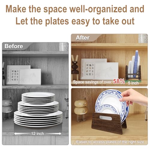 Wooden Disposable Plate Dispenser, Acacia Plate Holder for 5-12 Inches Paper Plastic Foam Plate Storage Organizer Rack Holder for Cabinet, Countertop, Rv or Outdoor Use (Black Acacia, 1PC)