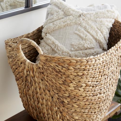 Deco 79 Seagrass Storage Basket, Large Woven Basket, 20" x 18" x 19", Brown | Handmade decorative and functional basket for storage with ring handles, baskets for organizing, room decor