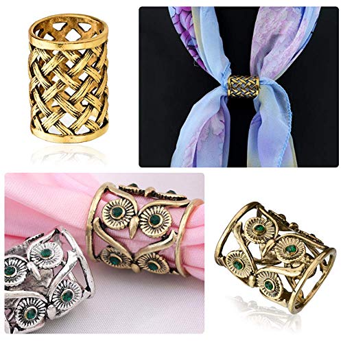 Joyci 3pcs Women's Scarf Ring Clip Slide Gold Silver Tone Hollow Tube | Retro Style Scarf Fastener for Women's Shawl, Silk Neckerchief, Napkin, Metal Antique Sturdy, Classy Fashion Accessories