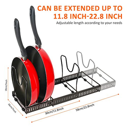 ROOHUA Pot and Pan Lid Organizer Rack for Under Cabinet, 12"-23" Expandable | 10 Adjustable Dividers, Holds Pan Lids, Cookware & Bakeware, Creates Tidy Cabinet Storage, Durable Metal, Bronze