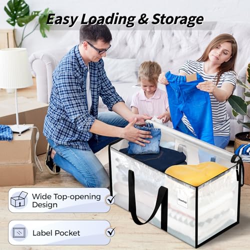 8 Pack Extra Large Clothes Storage Bins with Lids, Storage Bags with Reinforced Handles & Heavy-Duty Zippers, Moving Bags, Moving Boxes Totes for Clothes Packing, Dorms, College Supplies, Clear