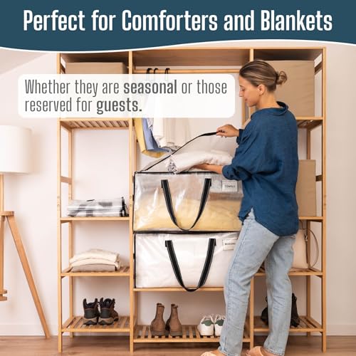 VENO Moving Bags, Storage Bags, Wide Open Top, Clear, 4 Pack | Moving boxes Alternative, Heavy Duty, Packing Supplies, Clothes and Comforter Storage, College Dorm Essentials