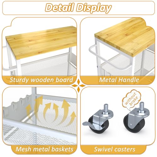 7.1" Wide Slim Storage Cart on Wheels, 4 Tier Metal Narrow Rolling Cart with Handle and Wood Top, Multifunctional Small Mobile Shelf Unit Organizer Trolley for Laundry, Bathroom, Kitchen