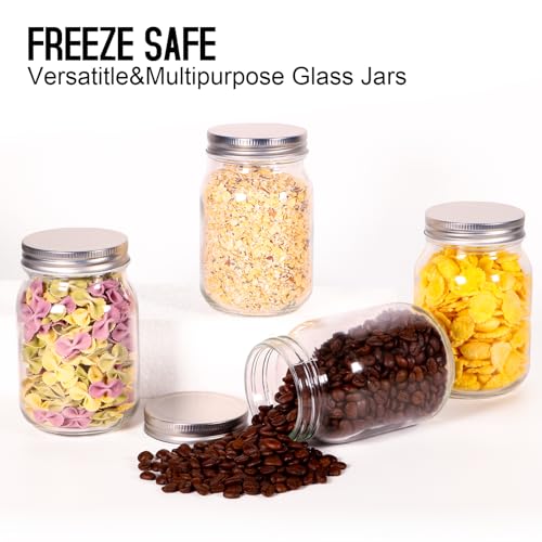 Glass Mason Jars, 16oz Regular Mouth Canning Jar with Airtight Lids, 4 Pack