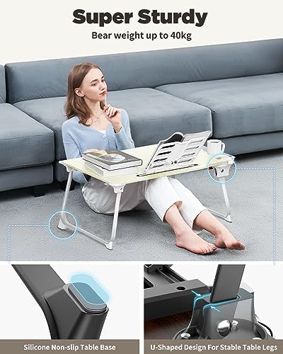 SAIJI Laptop Desk for Bed, XX-Large Foldable Bed Tray Table, 25.6" x 19.3" | Laptop Table for Eating Breakfast, Writing Working Gaming Drawing with Storage Drawer, Bookstand, Tablet Stand, Black Cherry