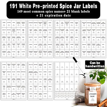 GPOVVIMX 12 Pcs Glass Spice Jars with Bamboo Airtight Lids and 191 Labels - 8.5oz Small Food Storage Containers for Kitchen, Seasoning, Coffee, Herb - Spoon and Marker Included