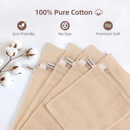 100% Cotton Mesh Laundry Bags, Premium Soft, No Dye, Set of 4, Natural