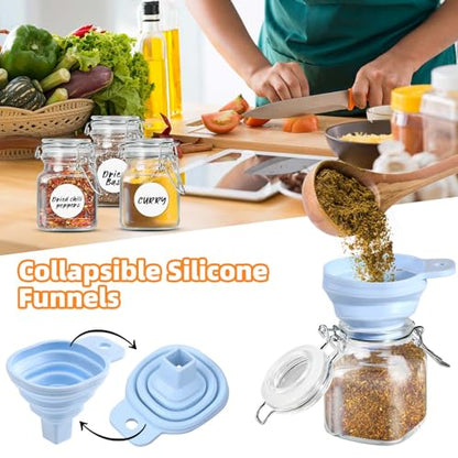 Spice Jars 20 Pack Small 4 oz Glass Jars with Airtight Hinged Lids, Spice Herb Jars with Labels and Silicone Funnels, 4oz Glass Jars with Lids Ideal for Spice Herbs
