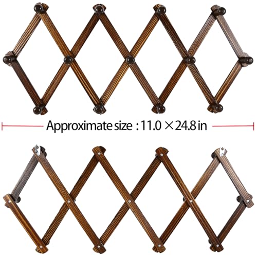AMAPON Accordion Wall Hanger Expandable Coat Hat Rack 13 Peg Hook (Walnut) | Hang Hats Jackets Coffee Mug Purses Necklaces Towels Cap Leash Scarves Data Line Kitchenware