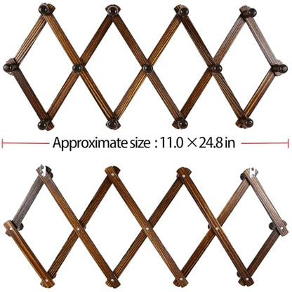 AMAPON Accordion Wall Hanger Expandable Coat Hat Rack 13 Peg Hook (Walnut) | Hang Hats Jackets Coffee Mug Purses Necklaces Towels Cap Leash Scarves Data Line Kitchenware