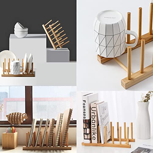 Bamboo Wooden Plate Racks Dish display Holder Kitchen Storage, Pack of 4 | Cabinet Organizer for Dish / Plate / Bowl / Cup / Pot Lid / Cutting Board/ Book (vertical)