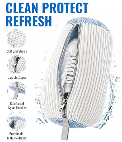 Shoe Washing Machine Bag 2 Pack, Reusable Laundry Shoe Bags for Washer & Dryer, 360° Deep Cleaning Sneaker Bags with Self-Locking Zipper, Shoe Protector for Sneakers & All Shoe Types