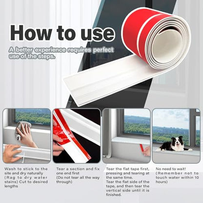 JZHLLA Dog Cat Scratching Windows Sill Protector，Rubber Anti Scracting from Dog Cats for Home Furniture Edge Protection Flexible Rubber L-Type 4x1.6inch Non Slip Cuttable(78.7" White)