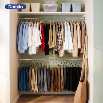 DAMITA Open Ended Pants Hangers - Non Slip Heavy Duty Metal Hangers 30 Pack - Space Saving Jeans Trousers Blanket Organizer for Closet - 7 lbs Load Capacity Rubber Coating Black