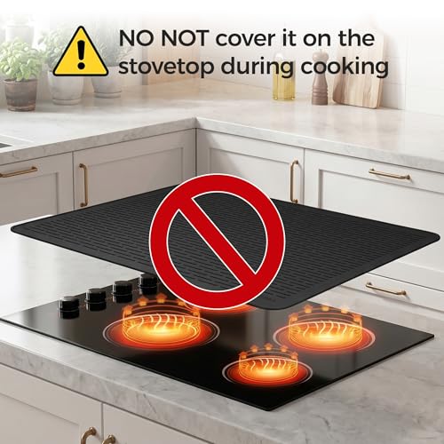 Stove Top Cover for Electric Stove - Silicone Stove Mat for Glass Top, Glass Cooktop Protector for Kitchen,Multi-Functional Oven Covers for Electric Stove (Black,28 x 20)
