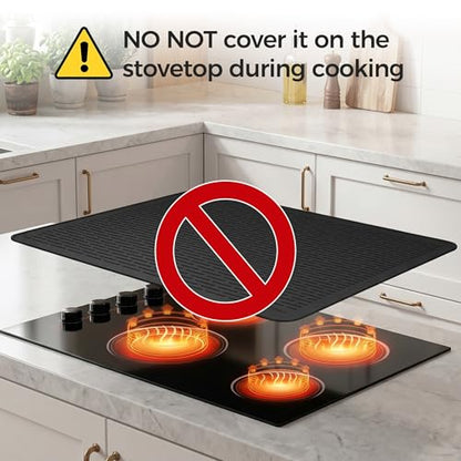Stove Top Cover for Electric Stove - Silicone Stove Mat for Glass Top, Glass Cooktop Protector for Kitchen,Multi-Functional Oven Covers for Electric Stove (Black,28 x 20)
