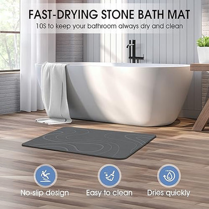 Stone Bath Mat Diatomaceous Earth Shower Mat Non-Slip Super Absorbent Diatomite Stone Bath Mats for Bathroom Floor Quick Drying Natural Easy to Clean