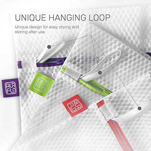 Mesh Laundry Bags for Delicates – 3 Medium Durable Net with Anti Rust Zipper, Hanging Loop-Garment Safe Wash Bags and Organizer for Washing Machine, Lingerie, Socks, Bra, Underwear, Baby Items, Travel