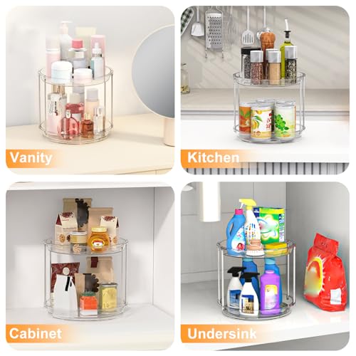 360 Rotating Makeup Organizer, 2 Tier Skincare & Perfume Holder for Bathroom Counter, Clear Spinning Vanity Tray, Lazy Susan Turntable Organizer for Dresser, Kitchen Cabinet