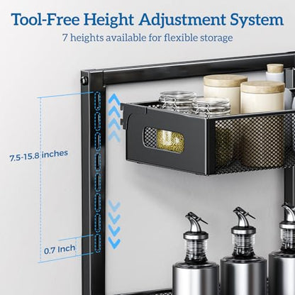 Under Sink Organizer for Bathroom & Kitchen, Under Cabinet Storage Shelf, Bathroom Cabinet Organizer Vanity Drawer Pantry Organization, Multi-Purpose Under Sink Slide Out Storage Shelf