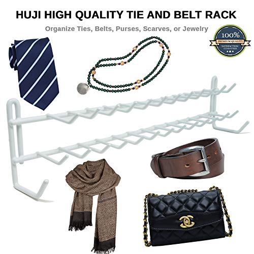 Huji Wall Mount Tie and Belt Rack Organizer, White (2 Pack)