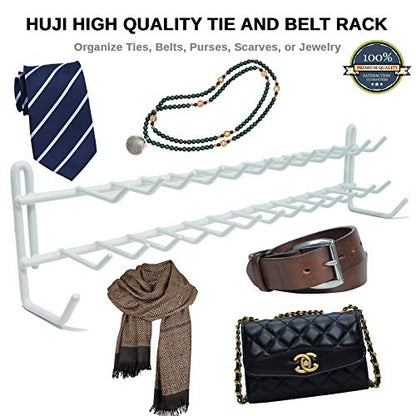 Huji Wall Mount Tie and Belt Rack Organizer, White (2 Pack)