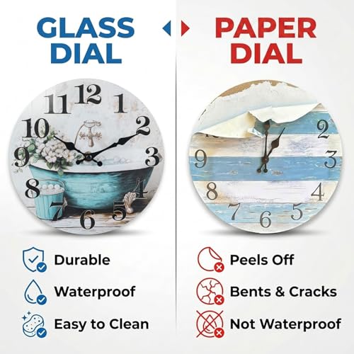 10 Inch Bathroom Wall Clock Rustic Waterproof Glass Wall Clock | Shower Room Pool Patio Garden